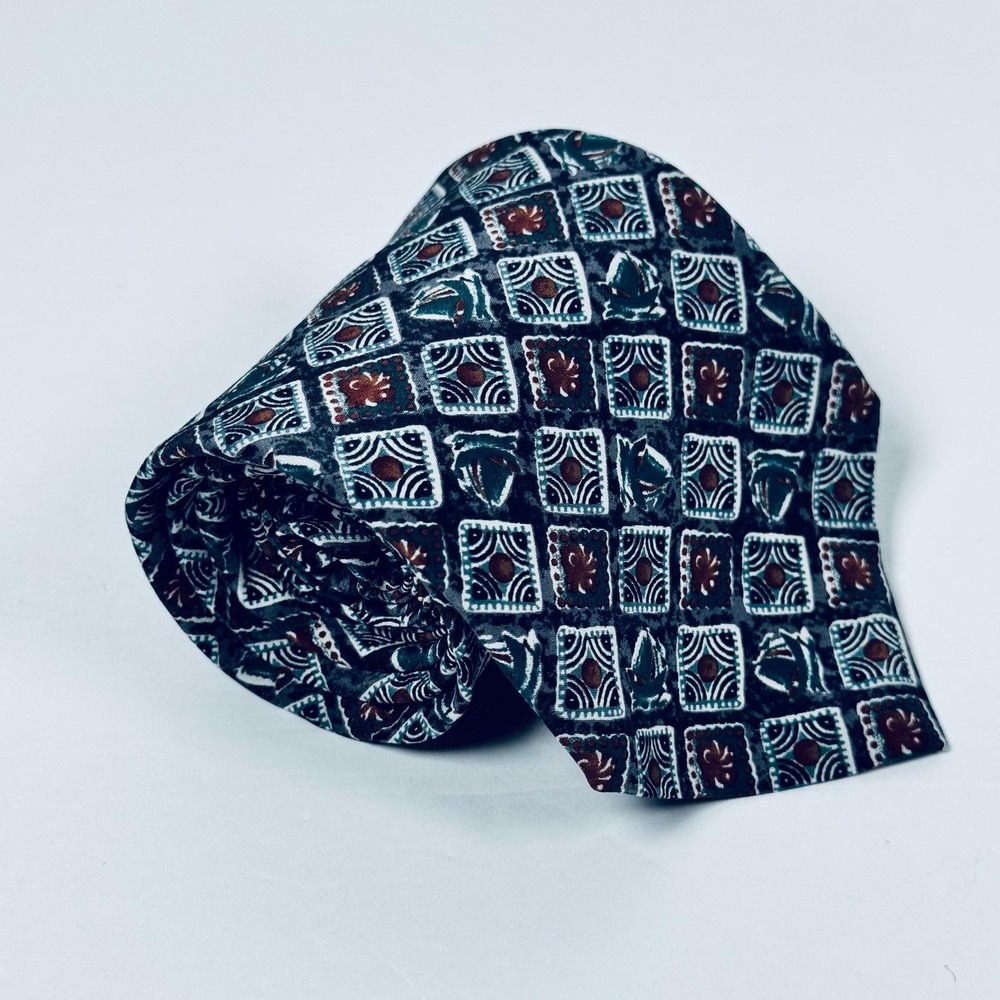 Christian Dior Monsieur Silk Necktie Blue Green Red Geometric Designer Vintage - Picture 2 of 11